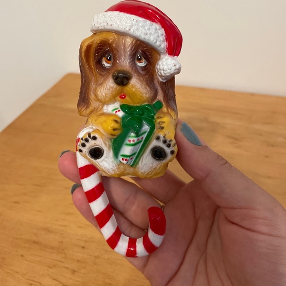 Vintage Christmas Dogs Plastic Mantle Stocking Holder Set Of 2 Candy Cane - Picture 15 of 16